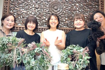 保護犬チャリティーイベントレッスン、ドライフラワーになるフレッシュグリーンリース