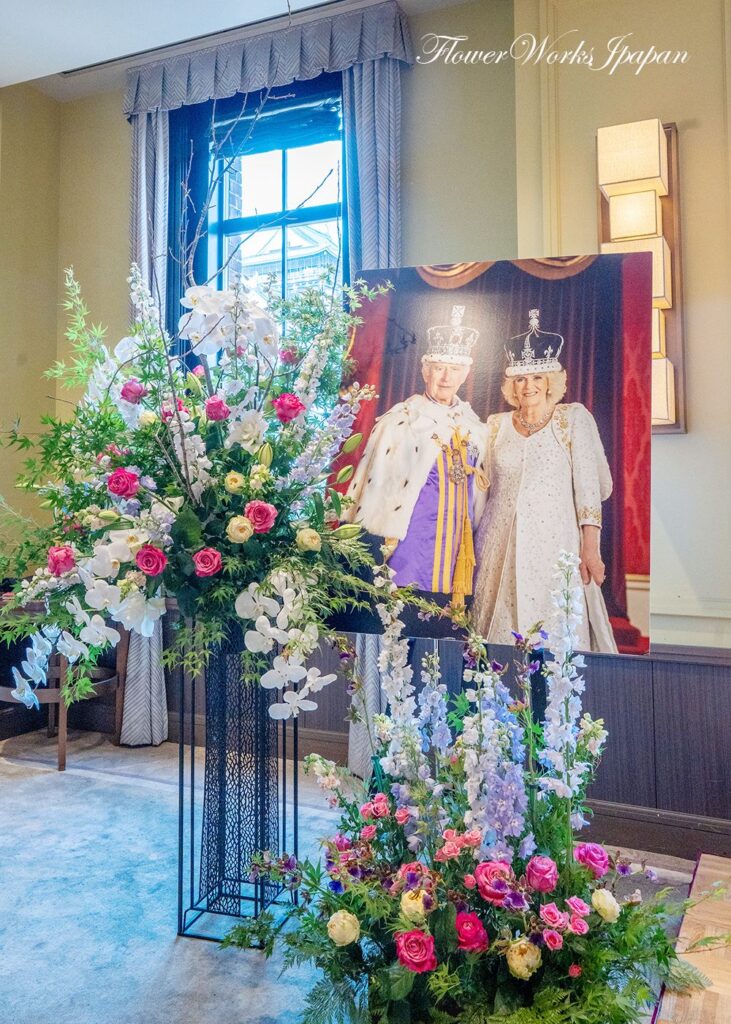 パーティー会場装花、チャールズ国王誕生日、フラワーワークスジャパン、